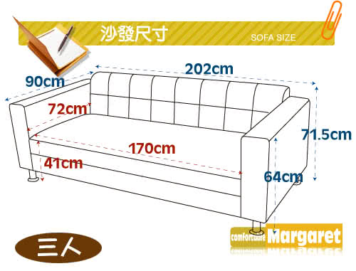 【Margaret】歐式風情獨立沙發-三人(黑/紅/卡其/咖啡/深咖啡)