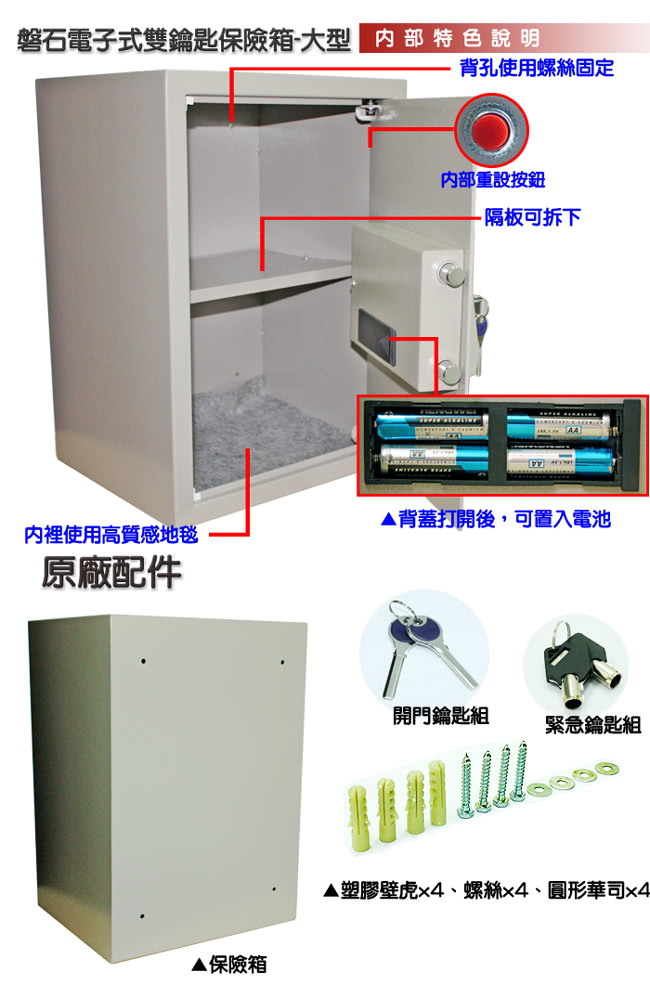 【TRENY】HWS-HD-4212-電子式雙鑰匙保險箱-大-金庫(限時特殺)