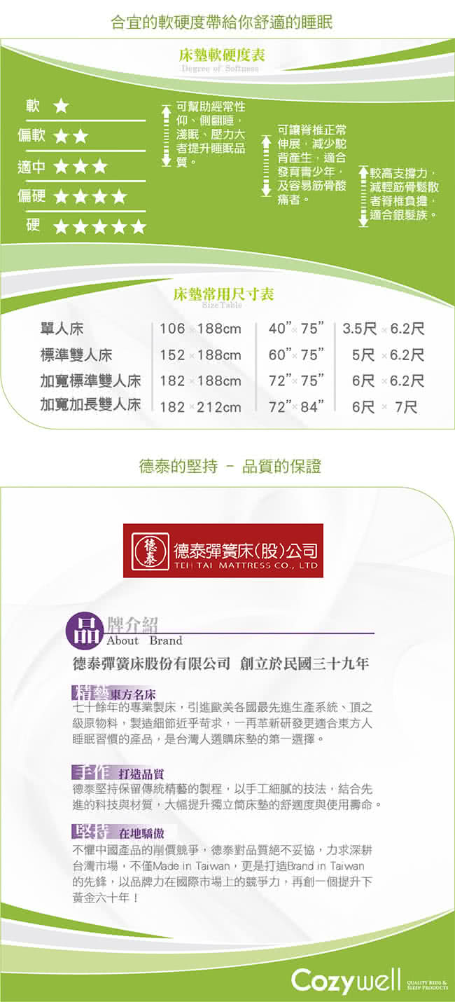 【德泰 歐蒂斯系列】連結式硬式620 彈簧床墊-雙人加大(送保暖毯 鑑賞期後寄出)