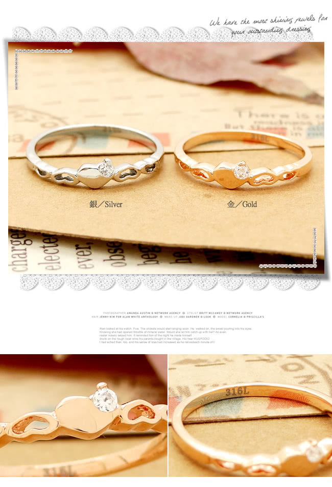 【微笑安安】鏤空單鑽愛心316L西德鋼戒指(共2色)