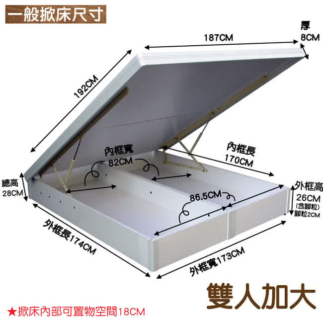 【優利亞-首創低甲醛+安全裝置】加大後掀床架-6尺(白色)