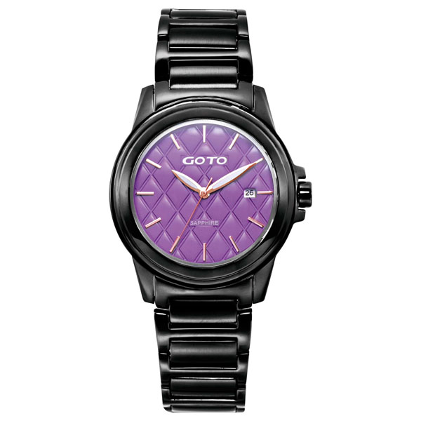 【GOTO】法式時尚菱紋腕錶-黑x紫/大(GS9983B-33-N41)
