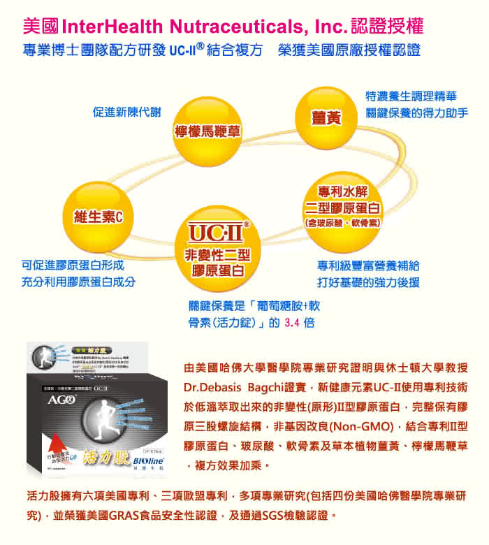 【BIOline星譜生技】AGO活力股 非變性二型膠原蛋白UCII(60顆/盒)