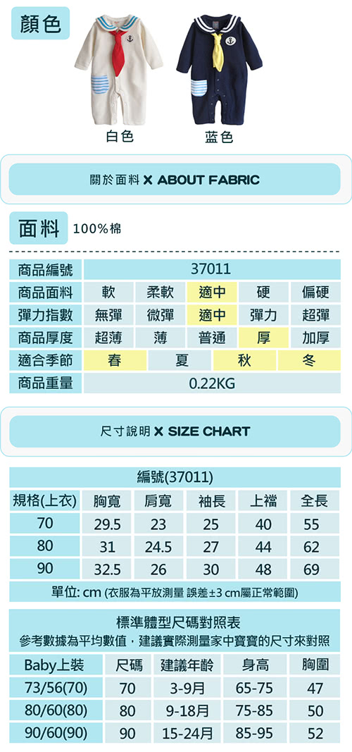 【baby童衣】純棉海軍風前開扣連身衣37011(共2色)