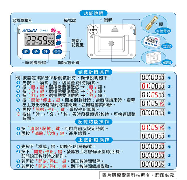 【Dr.AV】GP-63 24小時正倒數 計時器(24時/12小時)