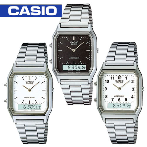 【CASIO 卡西歐】日系復刻版-銀色雙顯中性錶(AQ-230A)