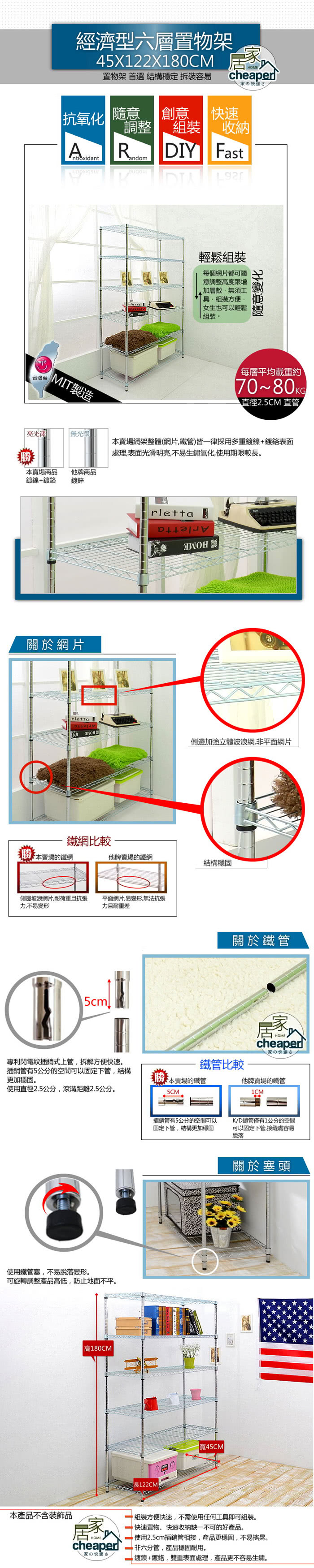 【居家cheaper】經濟型 122X45X180CM六層置物架(鍍鉻)