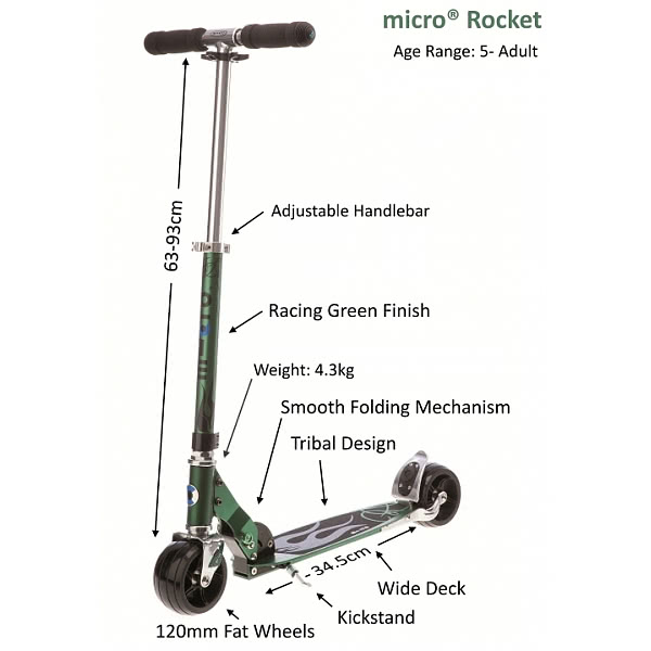 【瑞士第一 Micro】Rocket 威風綠火箭(進口成人二輪滑板車)