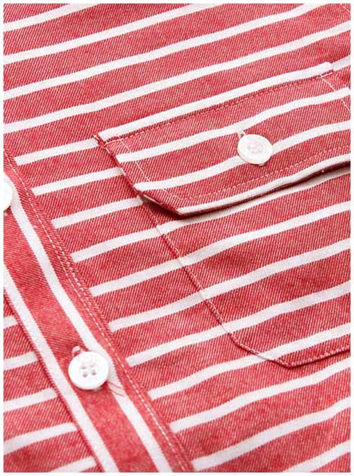 【BOBSON】女款條紋長袖襯衫(紅條34137-13)
