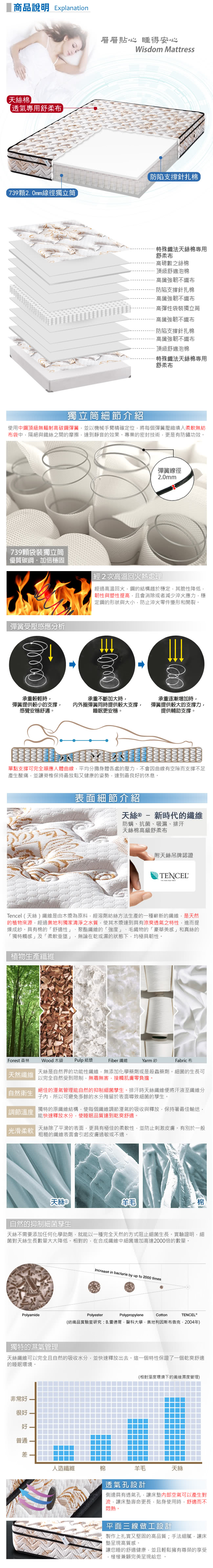 【送透氣舒柔枕x2】歐若拉名床 三線防蹣抗菌天絲棉布料獨立筒床墊-雙人加大6尺