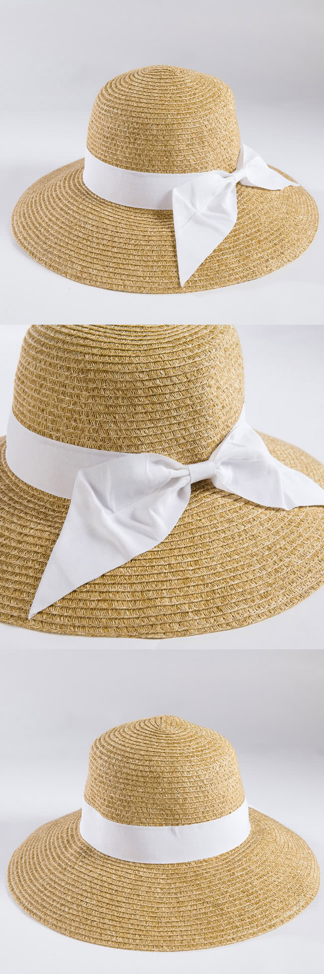 【Lorensa蘿芮】都會款配色緞帶大帽簷抗UV遮陽帽(白色草帽)