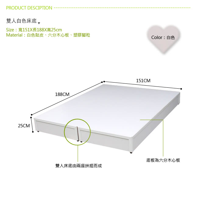 【Maslow-房東精選】雙人5尺床頭箱+6分床底+3抽櫃(白色)