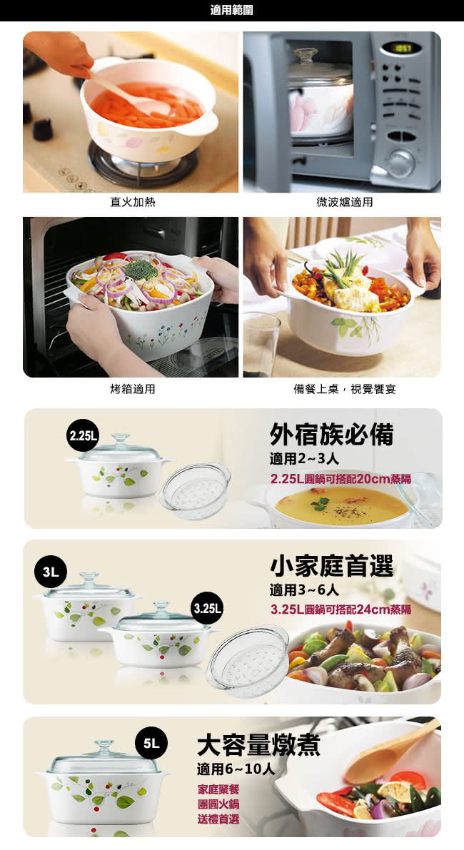 【美國康寧 Corningware】3.2L圓型康寧鍋-綠野微風