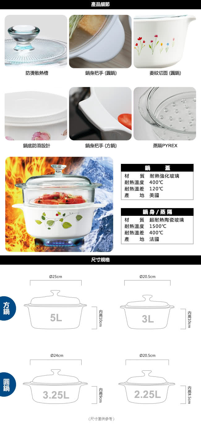 【美國康寧 Corningware】3.2L圓型康寧鍋-綠野微風