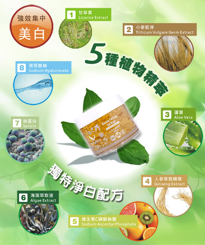 【butyshop】人參水晶面膜-五種植物精萃 Ginseng Gel Mask-300gm(美白淡斑)