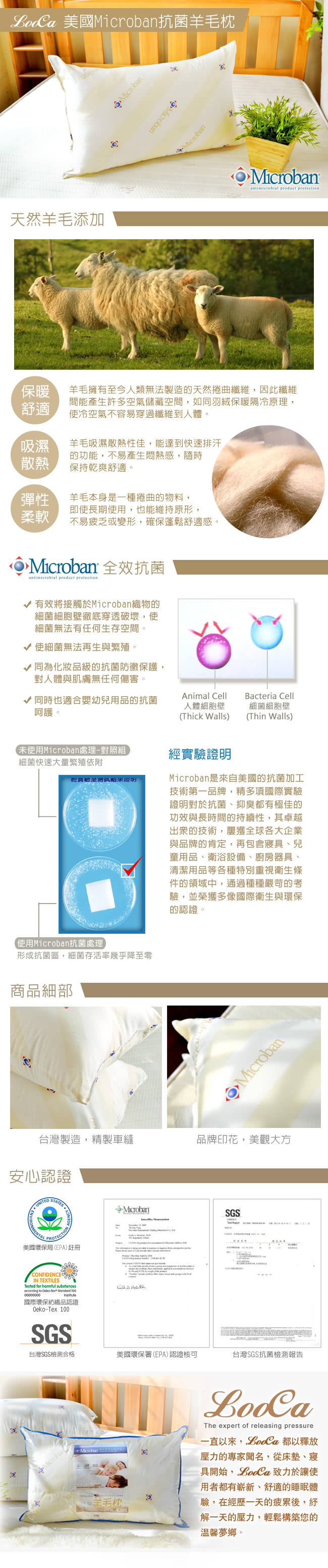 【買一送一】LooCa美國Microban抗菌羊毛枕