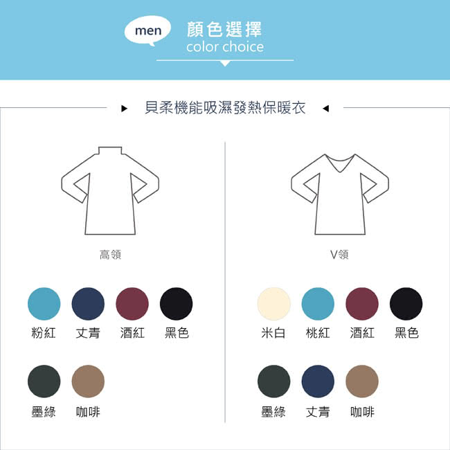 【貝柔】機能吸濕發熱男保暖衣(V領-墨綠-3入)