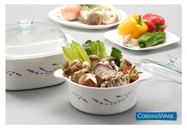 【美國康寧 Corningware】3L方形康寧鍋-薰衣草園