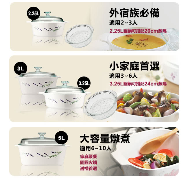 【美國康寧 Corningware】3L方形康寧鍋-薰衣草園