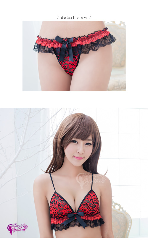 【Sexy Cynthia】情趣內衣  大紅配黑刺繡比基尼二件組