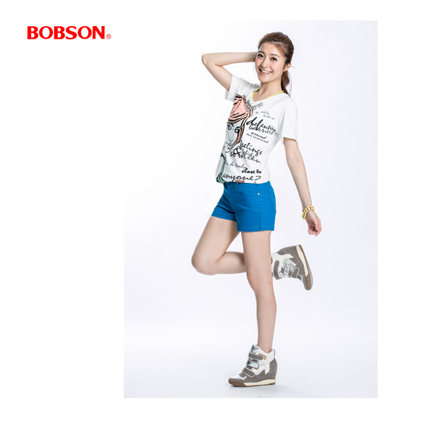 【BOBSON】女款套染短褲(寶藍196-51)