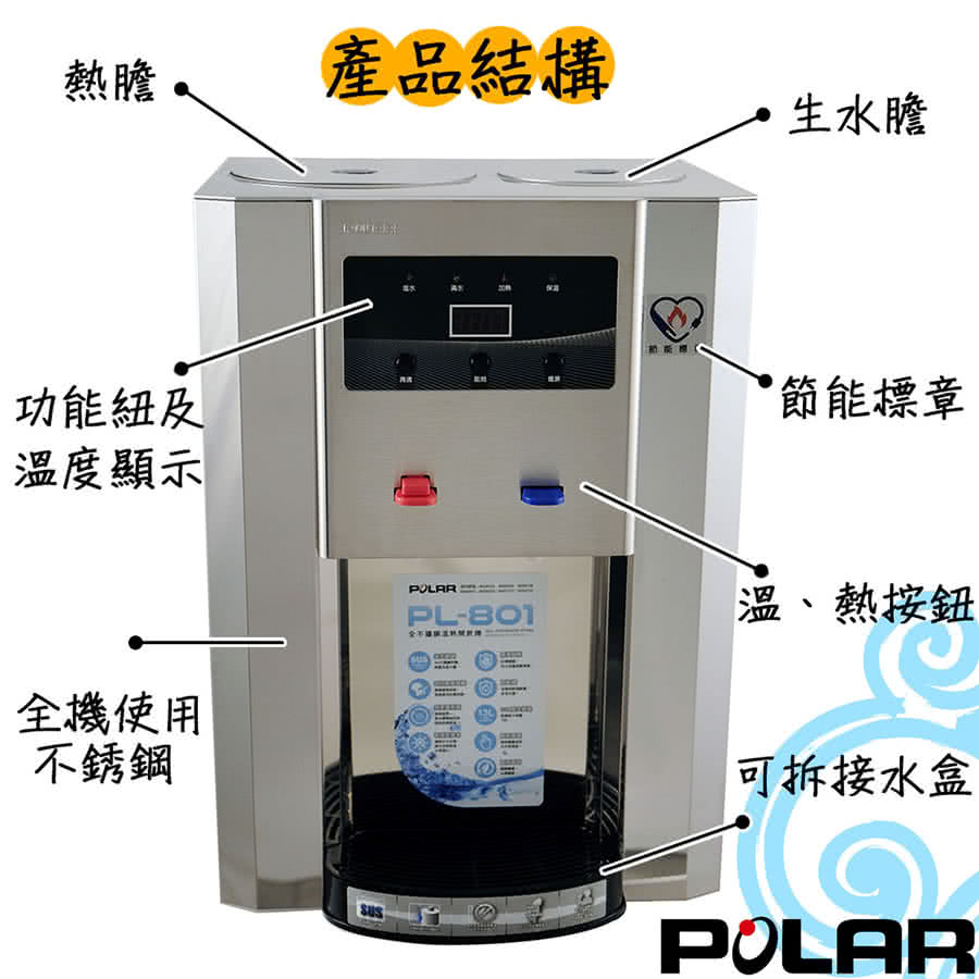 【POLAR】全不鏽鋼溫熱開飲機(PL-801)