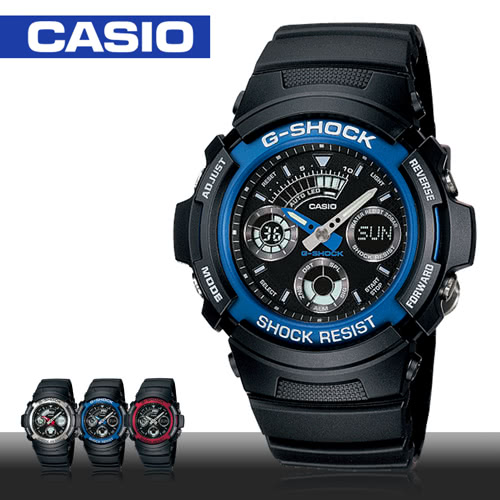 【CASIO 卡西歐 G-SHOCK 系列】三眼賽車運動雙顯錶_LED背光_防震_中性錶(AW-591)