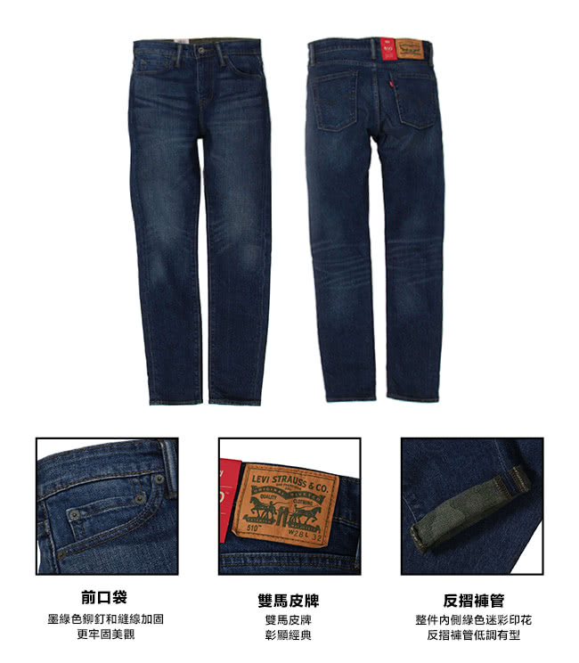 【Levis】510 緊身窄管丹寧牛仔褲-深藍低調微水洗貓鬚