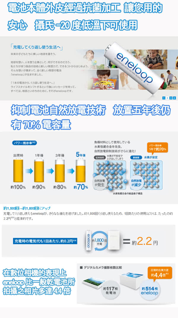 【日本Panasonic國際牌eneloop】低自放電充電電池組(內附3號4入+4號4入)