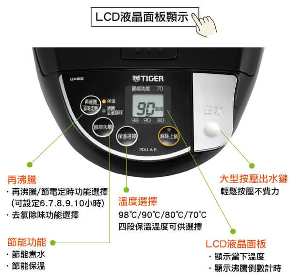 【日本製】TIGER 虎牌3.0L超大按鈕電熱水瓶(PDU-A30R_e)