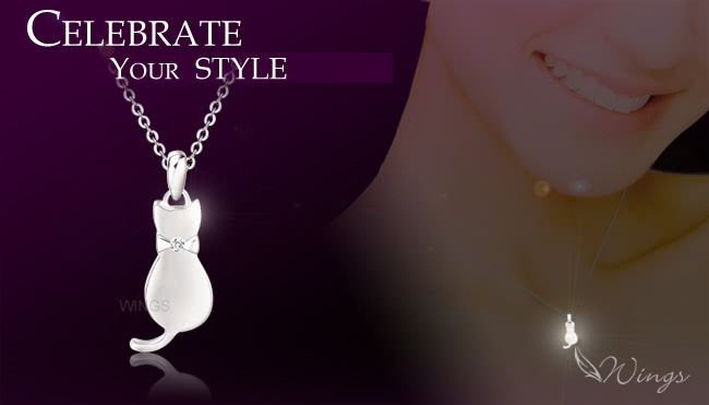 【WINGS】貓咪物語 甜美白鋼項鍊(墜子 316L 貓)