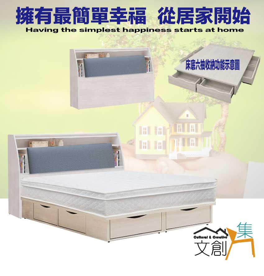 文創集 馬克5尺雙人貓抓皮革六抽三件式床台組合(床頭箱+六抽 文創集 馬克5尺雙人貓抓皮革六抽三件式床台組合(床頭箱+六抽