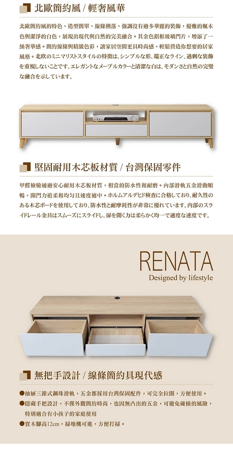 直人木業 RENATA 現代簡約風210cm電視櫃 推薦 直人木業 RENATA 現代簡約風210cm電視櫃 推薦