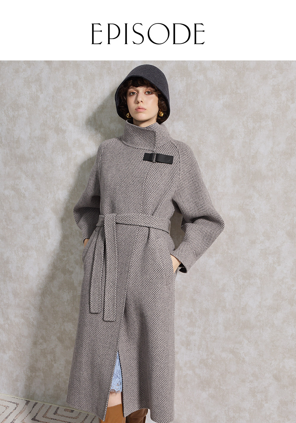 EPISODE 百搭時尚撞色翻領皮釦設計立領羊毛大衣外套E4 EPISODE 百搭時尚撞色翻領皮釦設計立領羊毛大衣外套E4