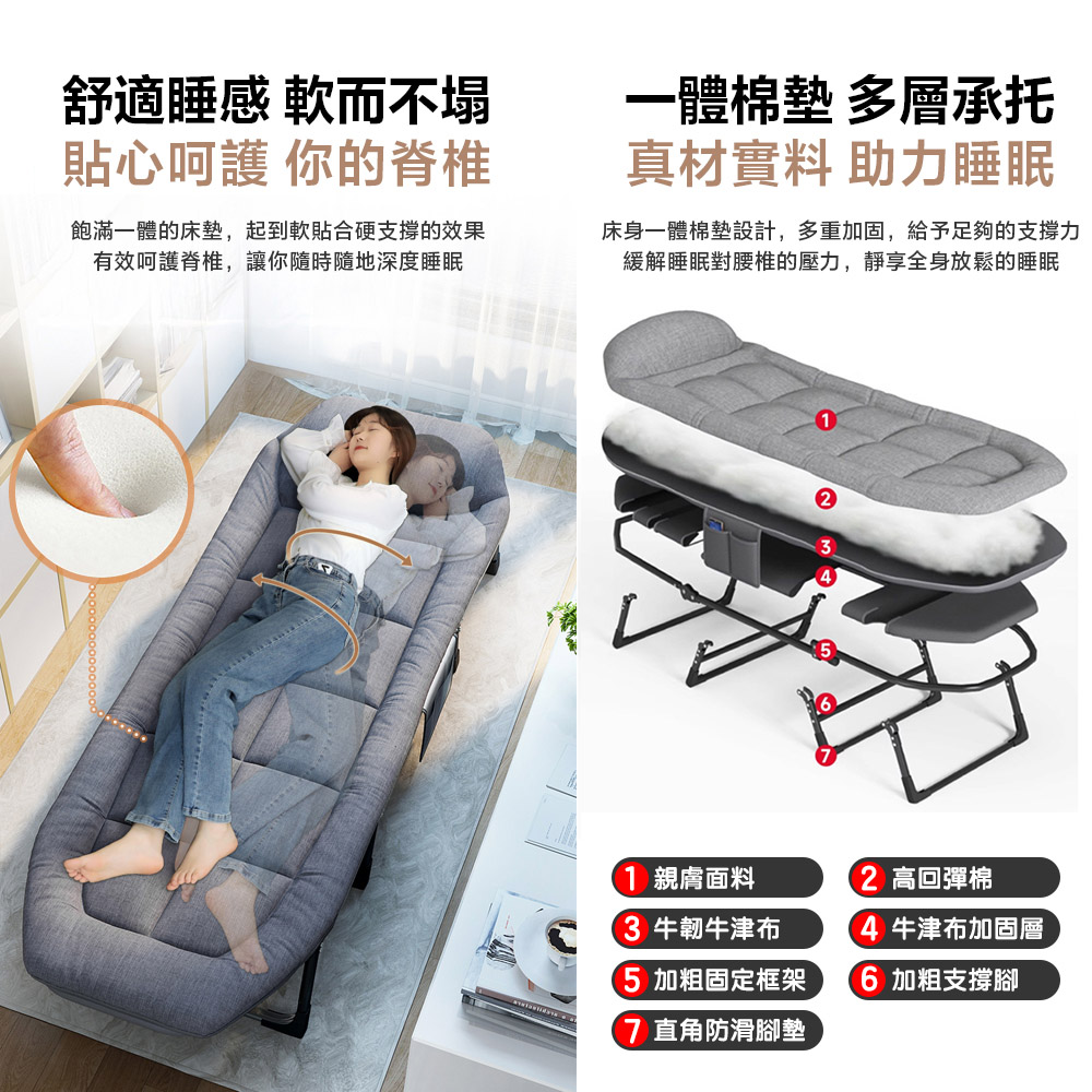 CGW 摺疊床 6段調節 190cm床墊一體折疊床(躺椅 行 CGW 摺疊床 6段調節 190cm床墊一體折疊床(躺椅 行