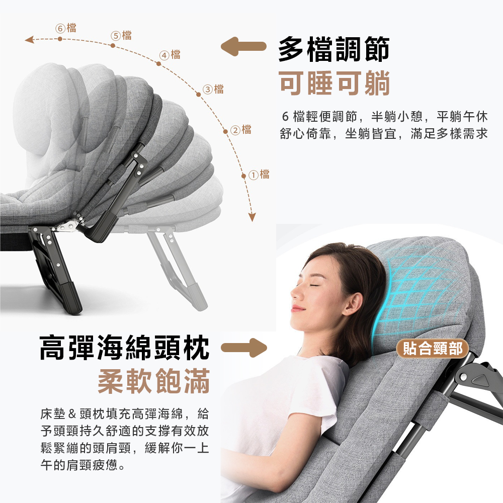 CGW 摺疊床 6段調節 190cm床墊一體折疊床(躺椅 行 CGW 摺疊床 6段調節 190cm床墊一體折疊床(躺椅 行