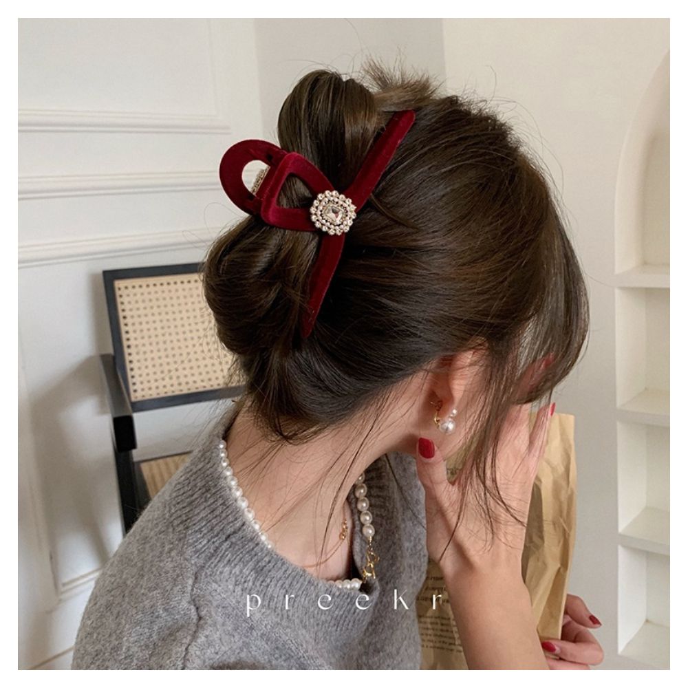 TWINKLE 髮夾/鯊魚夾★*紅色絨面鋯石珍珠系列*髮夾/ TWINKLE 髮夾/鯊魚夾★*紅色絨面鋯石珍珠系列*髮夾/