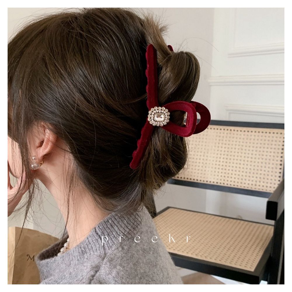 TWINKLE 髮夾/鯊魚夾★*紅色絨面鋯石珍珠系列*髮夾/ TWINKLE 髮夾/鯊魚夾★*紅色絨面鋯石珍珠系列*髮夾/