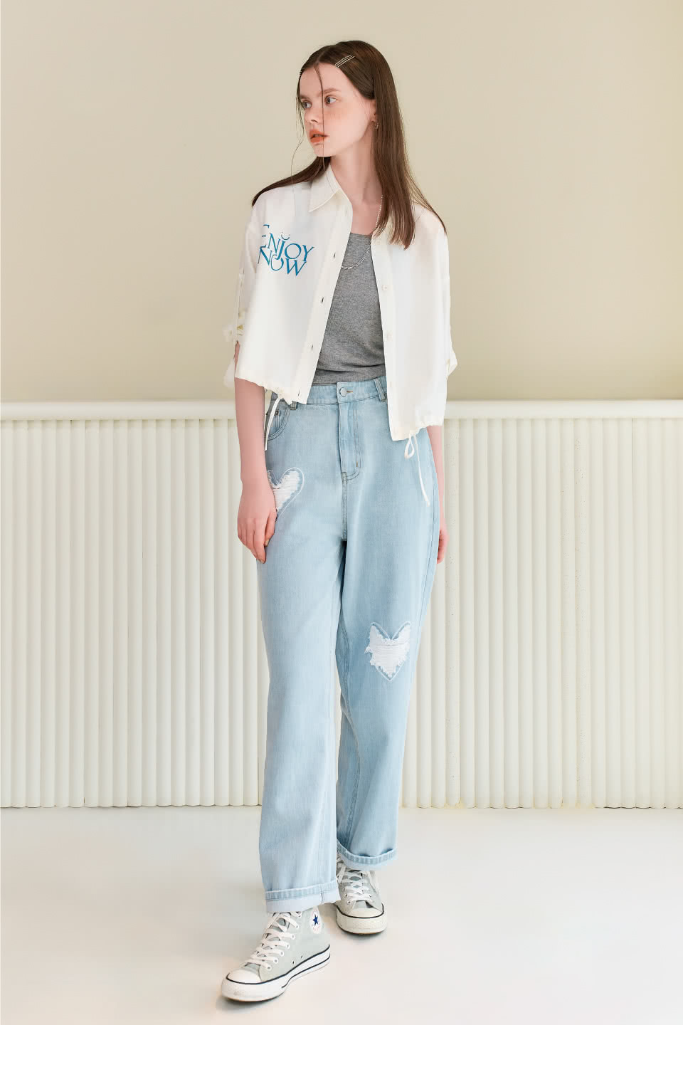 OUWEY 歐薇 字母膠印萊賽爾寬鬆襯衫(杏;S-L;325 OUWEY 歐薇 字母膠印萊賽爾寬鬆襯衫(杏;S-L;325