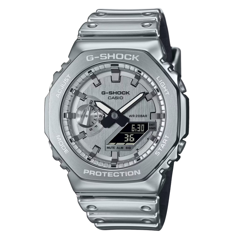 CASIO 卡西歐 G-SHOCK 精緻銀色 金屬殼矽膠帶 CASIO 卡西歐 G-SHOCK 精緻銀色 金屬殼矽膠帶