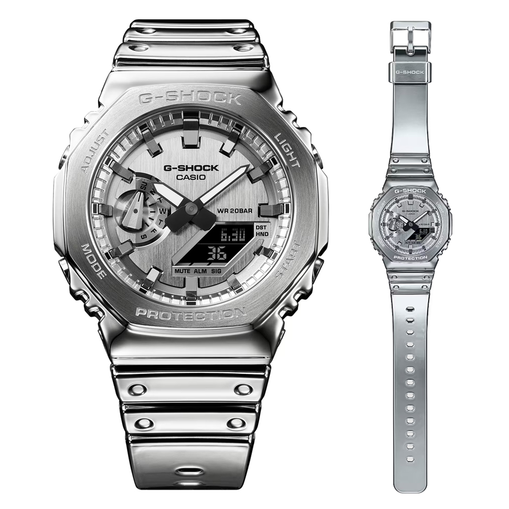 CASIO 卡西歐 G-SHOCK 精緻銀色 金屬殼矽膠帶 CASIO 卡西歐 G-SHOCK 精緻銀色 金屬殼矽膠帶