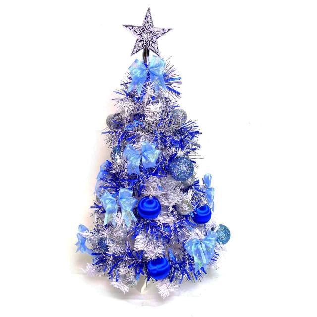 【聖誕裝飾品特賣】台灣製夢幻2尺-2呎(60cm-經典裝飾白色聖誕樹-藍銀色系裝飾)