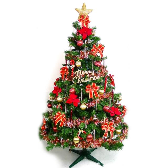【聖誕裝飾品特賣】台灣製6尺-6呎(180cm豪華版裝飾綠聖誕樹+紅金色系配件組（不含燈)