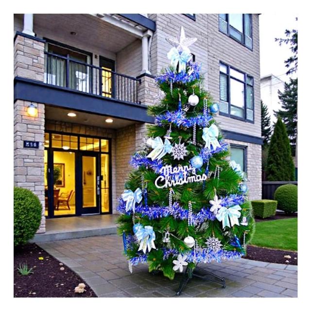 【聖誕裝飾特賣】台灣製7尺-7呎(210cm特級綠松針葉聖誕樹+藍銀色系配件（不含燈)