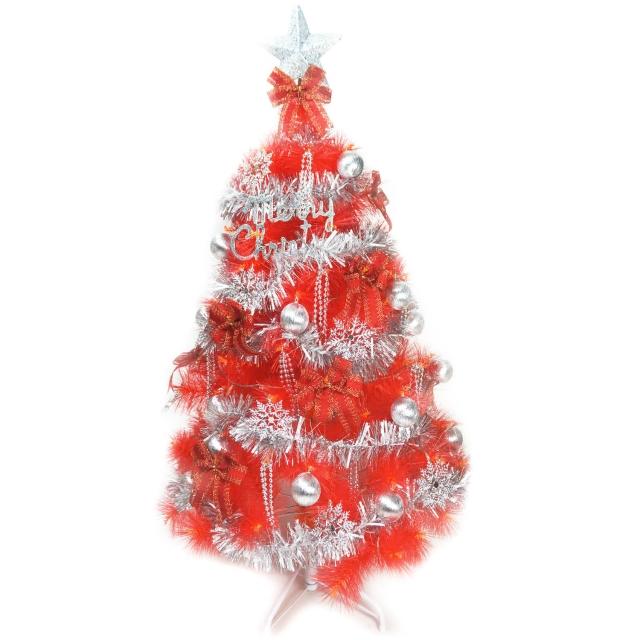 【聖誕裝飾品特賣】台灣製6尺(180cm特級紅色松針葉聖誕樹-銀紅色系配件（不含燈)