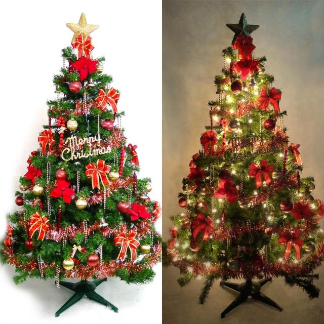【聖誕裝飾特賣】台灣製10尺-10呎(300cm豪華版裝飾綠聖誕樹+紅金色系配件組+100燈鎢絲樹燈7串)
