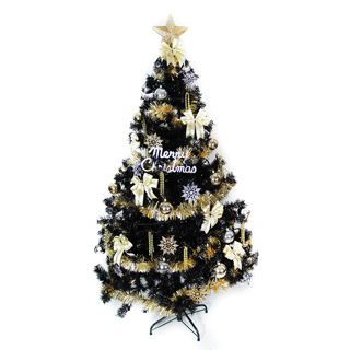 【聖誕樹】台灣製造6呎-6尺180cm時尚豪華版黑色聖誕樹+金銀色系配件不含燈