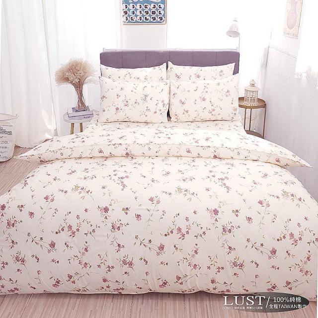 【Lust 生活寢具】法式玫瑰 100%純棉、雙人加大6尺床包-枕套-薄被套6X7尺、台灣製