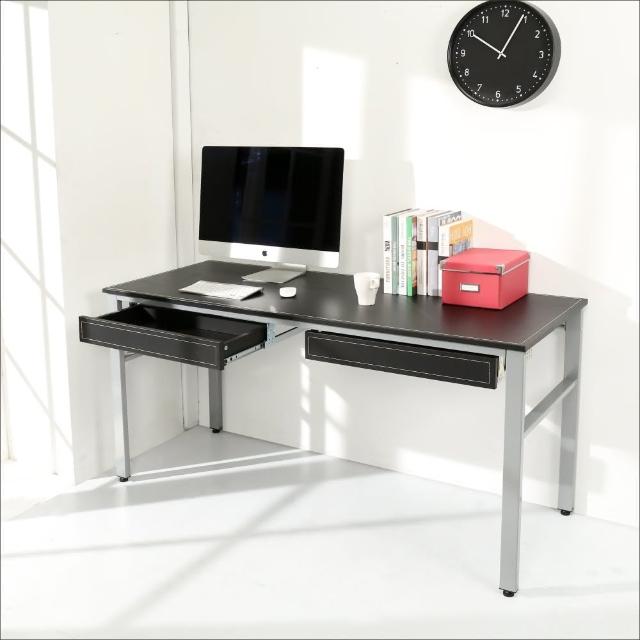 【BuyJM】環保低甲醛仿馬鞍皮160公分穩重型雙抽屜工作桌-電腦桌-附電線孔(黑色)