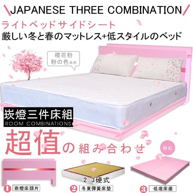 【HOME MALL-甜心粉紅崁燈】雙人5尺三件式硬式彈簧床組(粉紅色)